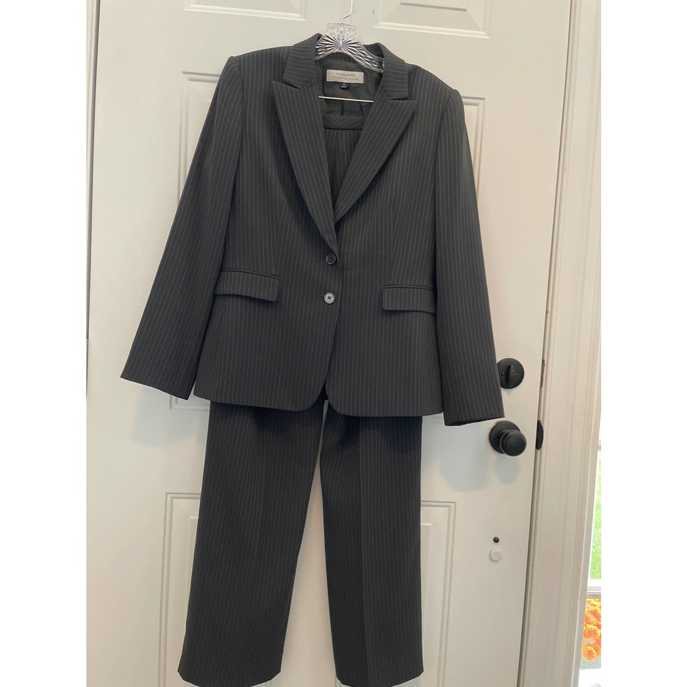 Tahari Charcoal Pinstripe Two-Piece Blazer & Pants Suit